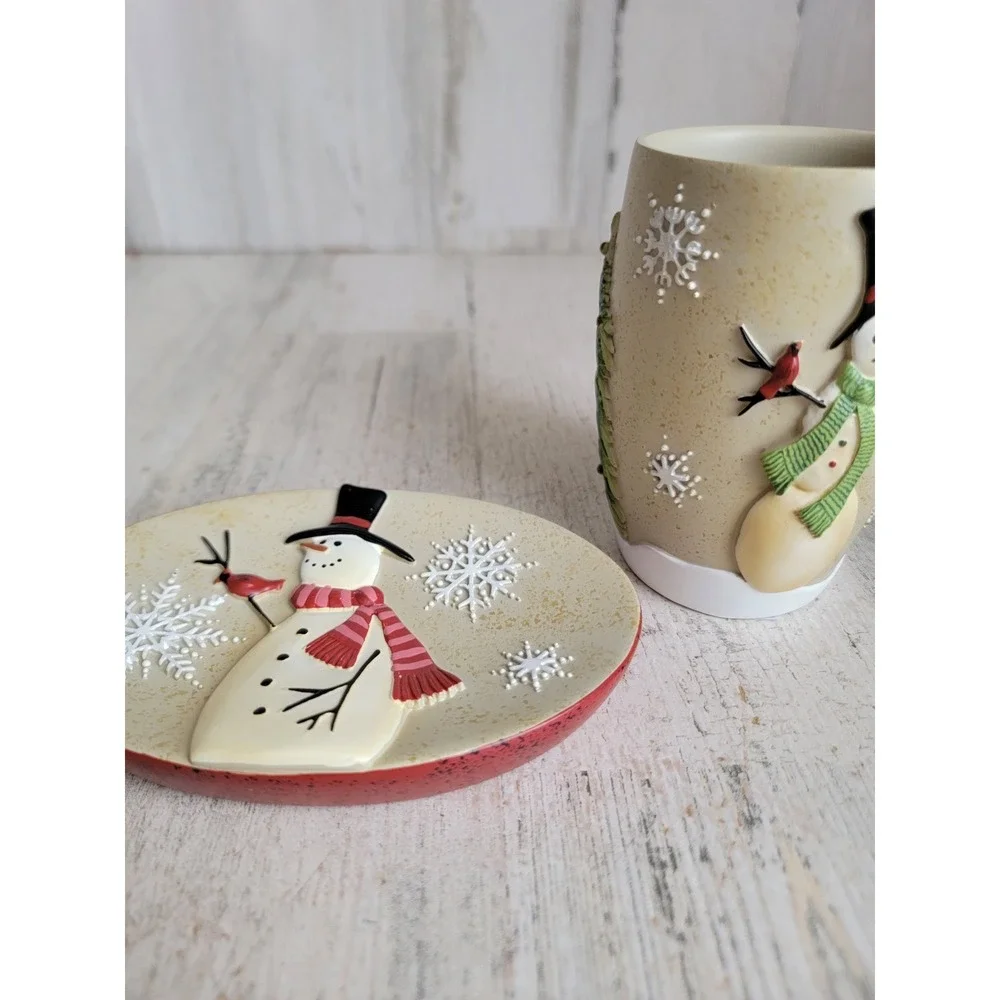 xmas bathroom‎ set snowman soap dish toothbrush cup Xmas home decor